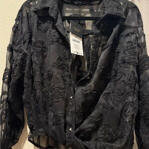 Zara Black Floral Sheer Top